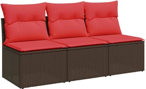 vidaXL Canapea de grădină cu 3 locuri, maro, din poliratan, cu perne