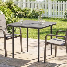 Outsunny Masă de grădină dreptunghiulară pentru 4 persoane, masă de luat masa exterioară cu orificiu pentru umbrelă, 85 x 85 x 72,5 cm, gri | Aosom Romania