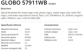 Aplica de perete cu spot directionabil design modern Robby negru
