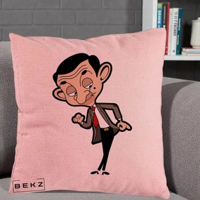 Perna Personalizata Mr. Bean Caricatura, 40x40 cm, Roz, Husa Detasabila, Perna Inclusa, BEKZ®