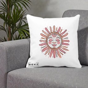 Perna Decorativa Soare Roz Tribal, 40x40 cm, Alba Mata, Husa Detasabila, Perna Inclusa, BEKZ®