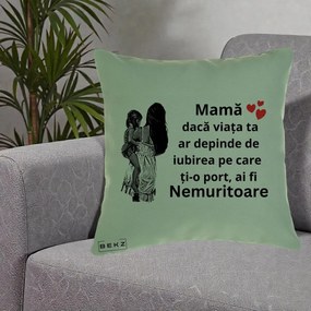 Cadou pentru Mama - Perna Personalizata Mama Nemuritoare Imbratisare, 40x40 cm, Verde, Husa Detasabila, Perna Inclusa, BEKZ®
