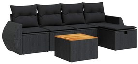 3325835 vidaXL Set mobilier de grădină cu perne, 6 piese, negru, poliratan