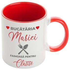 Cana Ceramica "Bucataria Faimoasa", 330 ml, Alba interior rosu
