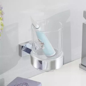 Suport periute de dinti Grohe Essentials Cube crom lucios - sticla transparenta
