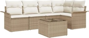 vidaXL Set de canapele pentru grădină cu pernă 6 pcs Bej Rattan poli