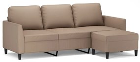 3153502 vidaXL Canapea cu 3 locuri / taburet cappuccino 180 cm piele ecologică