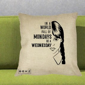 Perna Personalizata Wednesday Be a Wednesday, 40x40 cm, Crem, Husa Detasabila, Perna Inclusa, BEKZ®