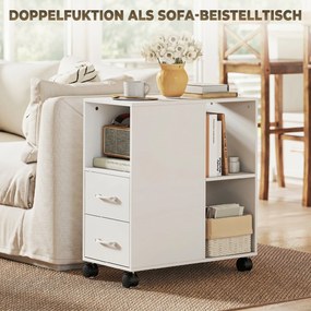 HOMCOM Măsuță de Living cu Roți, 2 Sertare, Raft Deschis și Poliță Reglabilă, Măsuță pentru Dormitor sau Living, 60x30x65 cm, Alb | Aosom Romania