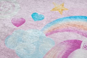BAMBINO 2533 covor lavabil Inorog, curcubeu pentru copii anti-alunecare - roz