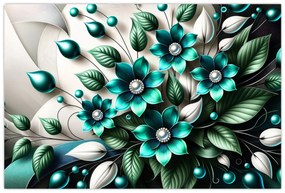 Tablou - Flori turcoaz 3D (90x60 cm)