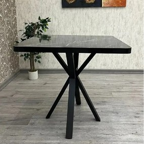 Masa de bucatarie din MDF patrat, texturata, marmura negru,Homs 80x80X75 cm