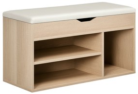 HOMCOM Bancă pentru Pantofi cu 3 Compartimente, Spațiu Ascuns și Șezut din Piele PU, 80x30x43 cm, Lemn Natural | Aosom Romania