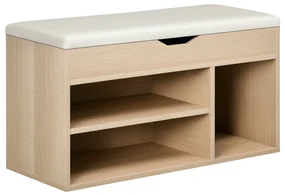 HOMCOM Bancă pentru Pantofi cu 3 Compartimente, Spațiu Ascuns și Șezut din Piele PU, 80x30x43 cm, Lemn Natural | Aosom Romania