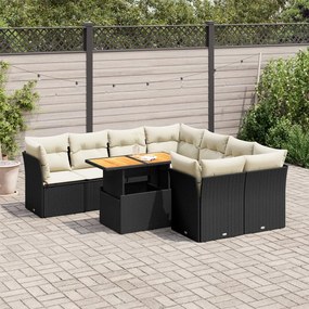 3326905 vidaXL Set mobilier de grădină cu perne, 9 piese, negru, poliratan