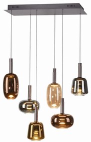 Lustra cu 6 pendule LED, inaltime reglabila, sticla, multicolor, IRIDES
