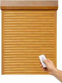 Rulou Exterior Aluminiu Stejar Auriu cu Acționare Electrică și Telecomandă