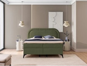 Pat boxspring verde cu spațiu de depozitare 200x200 cm Ornes – Ropez
