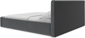 Pat matrimonial gri tapițat cu spațiu de depozitare cu somieră 180x200 cm Lemi – Makamii