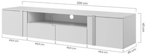 Comodă TV Verica suspendat 200 cm cu nișă - cărbune / mânere negre