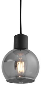 Lampă suspendată Art Deco neagră cu sticlă fumurie - Vidro