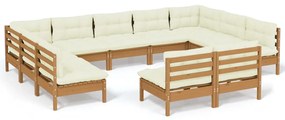 3097214 vidaXL Set mobilier relaxare grădină perne 11piese lemn pin maro miere