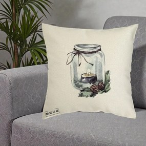 Perna Decorativa Felinar cu Lumanare si Conuri, 40x40 cm, Ecru, Husa Detasabila, Perna Inclusa, BEKZ®