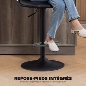 HOMCOM Set de 2 taburete de bar reglabile pe înălțime cu șezut rotativ din PU 44 x 45 x 85-106 cm negru | Aosom Romania