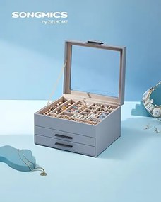 Cutie bijuterii cu 2 sertare, MDF / piele ecologica, albastru, Songmics