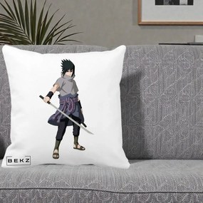 Perna Personalizata Naruto Sasuke Uchiha cu Sabia, 40x40 cm, Alba Mata, Husa Detasabila, Perna Inclusa, BEKZ®