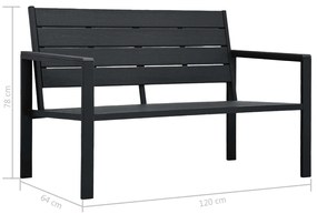 Banca de gradina, negru, 120 cm, aspect de lemn, HDPE 1, Negru, 2