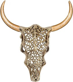 Decoratiune murala cap de taur auriu cu coarne EXOTIC BULL 60cm