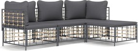 vidaXL Set șezlonguri de grădină 4 piese cu perne, antracit, poliratan