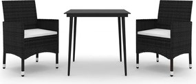 vidaXL Set mobilier de grădină cu perne, 3 buc., poliratan și sticlă
