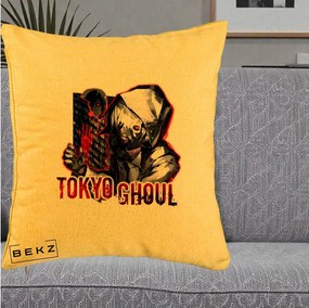 Perna Personalizata Tokyo Ghoul Ken Kaneki Anime, 40x40 cm, Galben, Husa Detasabila, Perna Inclusa, BEKZ®
