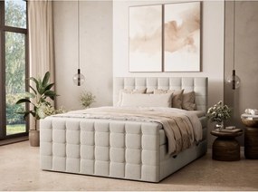 Pat boxspring crem cu spațiu de depozitare 160x200 cm Tasca – Maison de Rêve