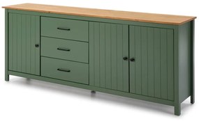Comodă verde/în culoare naturală joasă din lemn masiv de pin 190x80 cm Miranda – Marckeric