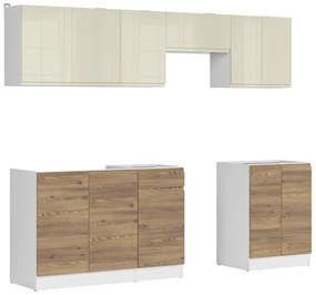Set mobilier bucătărie 240 cm Junona Line (vanilie lucios + zadă sibiu auriu + Alb). 1098516