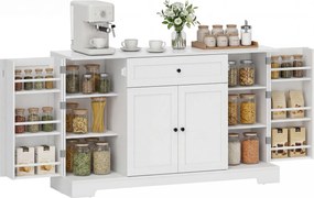 HOMCOM Bufet bucătărie, mobilier de depozitare cu sertar, 4 uși cu închidere silențioasă, rack-uri pe ușă și rafturi reglabile, alb | Aosom Romania