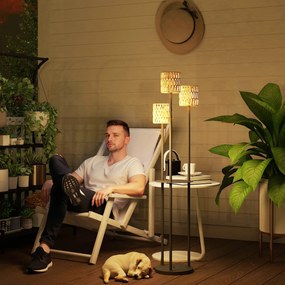 Outsunny Lampă de Exterior cu 3 Lumini, Raft Central și Bază Rotundă, Ø37x144 cm, Negru | Aosom Romania