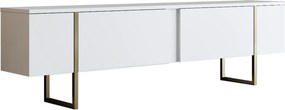 Comoda TV Luxe, alb/auriu, PAL/metal, 180x30x50 cm
