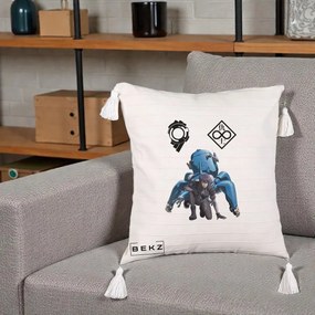 Perna Personalizata Ghost in the Shell Motoko si Tachikoma, 40x40 cm, Bej cu Franjuri, Husa Detasabila, Perna Inclusa, BEKZ®