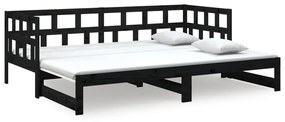 820231 vidaXL Pat extensibil de zi, negru, 2x(80x200) cm, lemn masiv pin