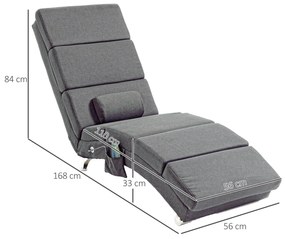 HOMCOM Fotoliu relax salon cu masaj și încălzire, șezlong cu telecomandă și pernă, material din in, gri | Aosom Romania