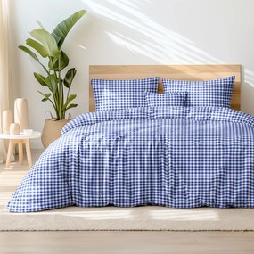 Goldea lenjerie de pat din 100% bumbac - carouri albastre și albe 140 x 200 și 50 x 70 cm