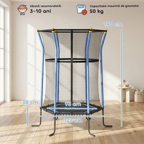 HOMCOM Trambulină Elastică pentru Copii 3-10 Ani cu Intrare cu Fermoar și Țevi Căptușite, Ø163,5x190 cm, Albastru | Aosom Romania