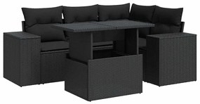 3326786 vidaXL Set mobilier de grădină cu perne, 5 piese, negru, poliratan