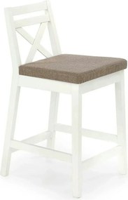Scaun bar BORYS LOW, bej - Inari 23/alb, stofa/lemn, 41x48x83 cm