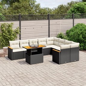 vidaXL Set canapele de grădină cu perne, 10 piese, negru, poliratan