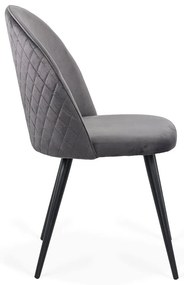 Scaun de dining BUC 207 gri din catifea, cu picioare metalice negre